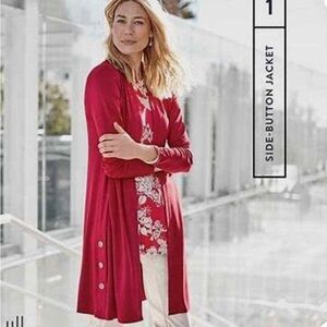 J. Jill Wearever Grenadine Red Open Front Cardigan.